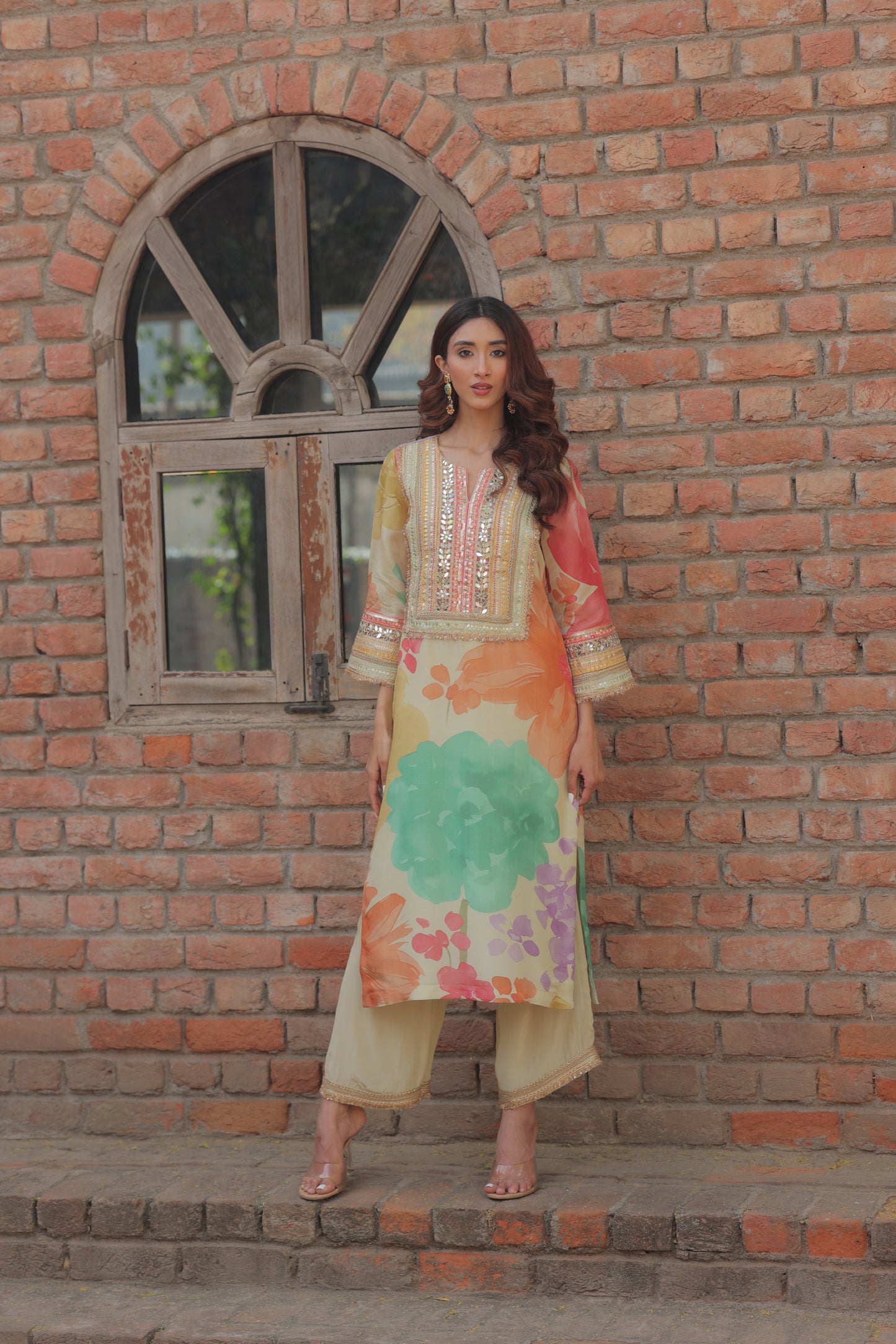 Saaz Organza Suit - Beige