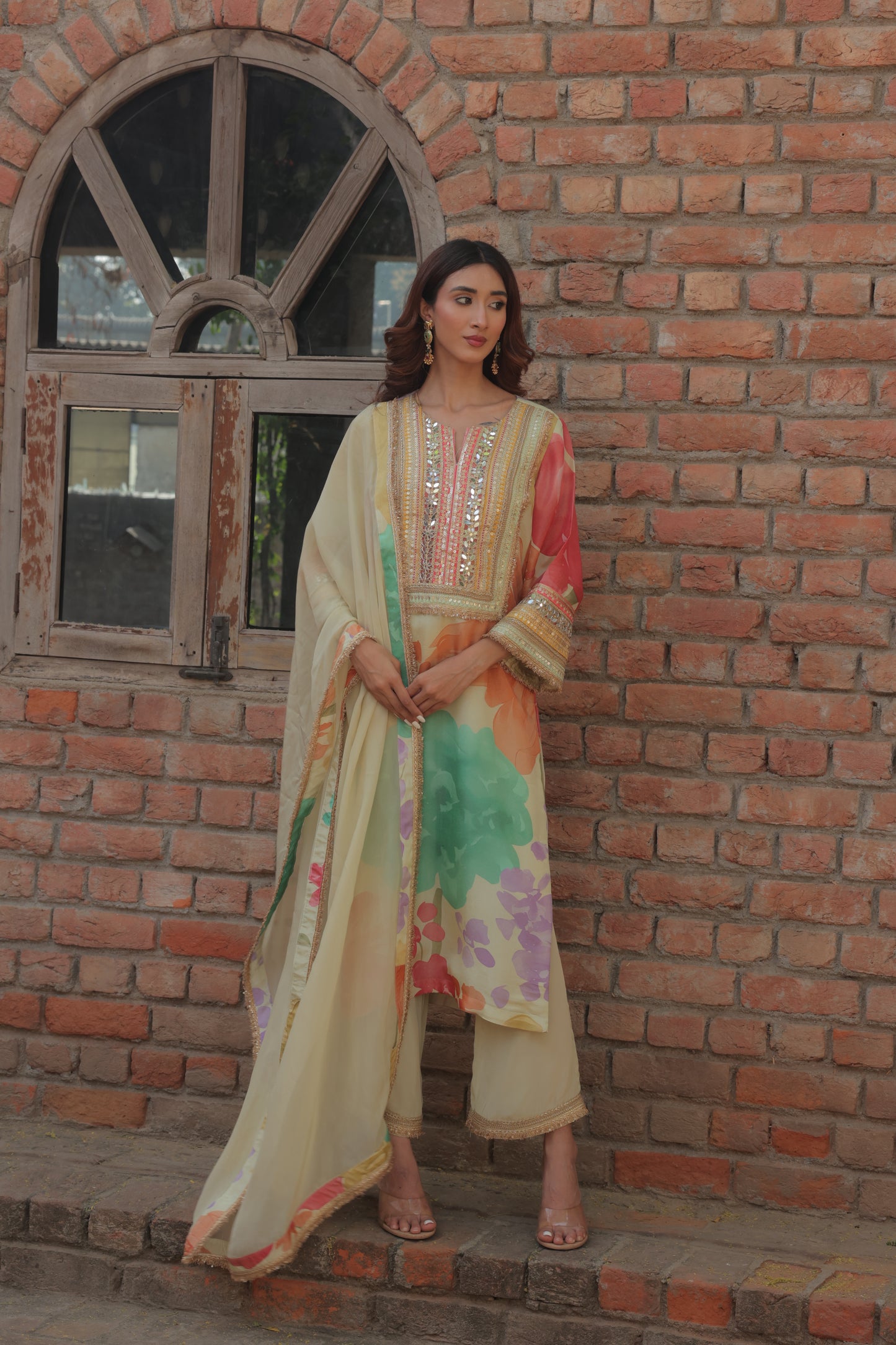 Saaz Organza Suit - Beige