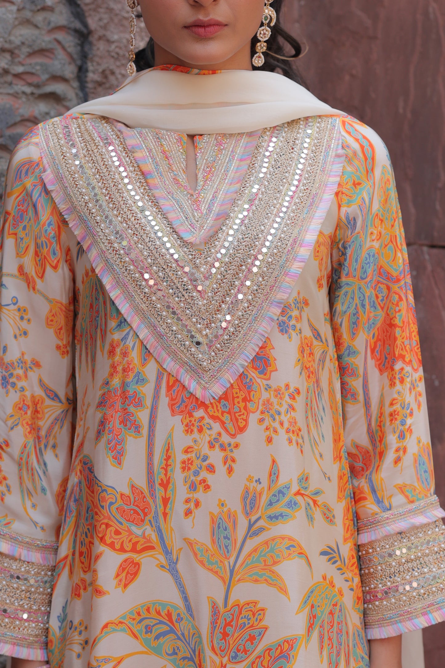Noor V-Neck Suit - Orange