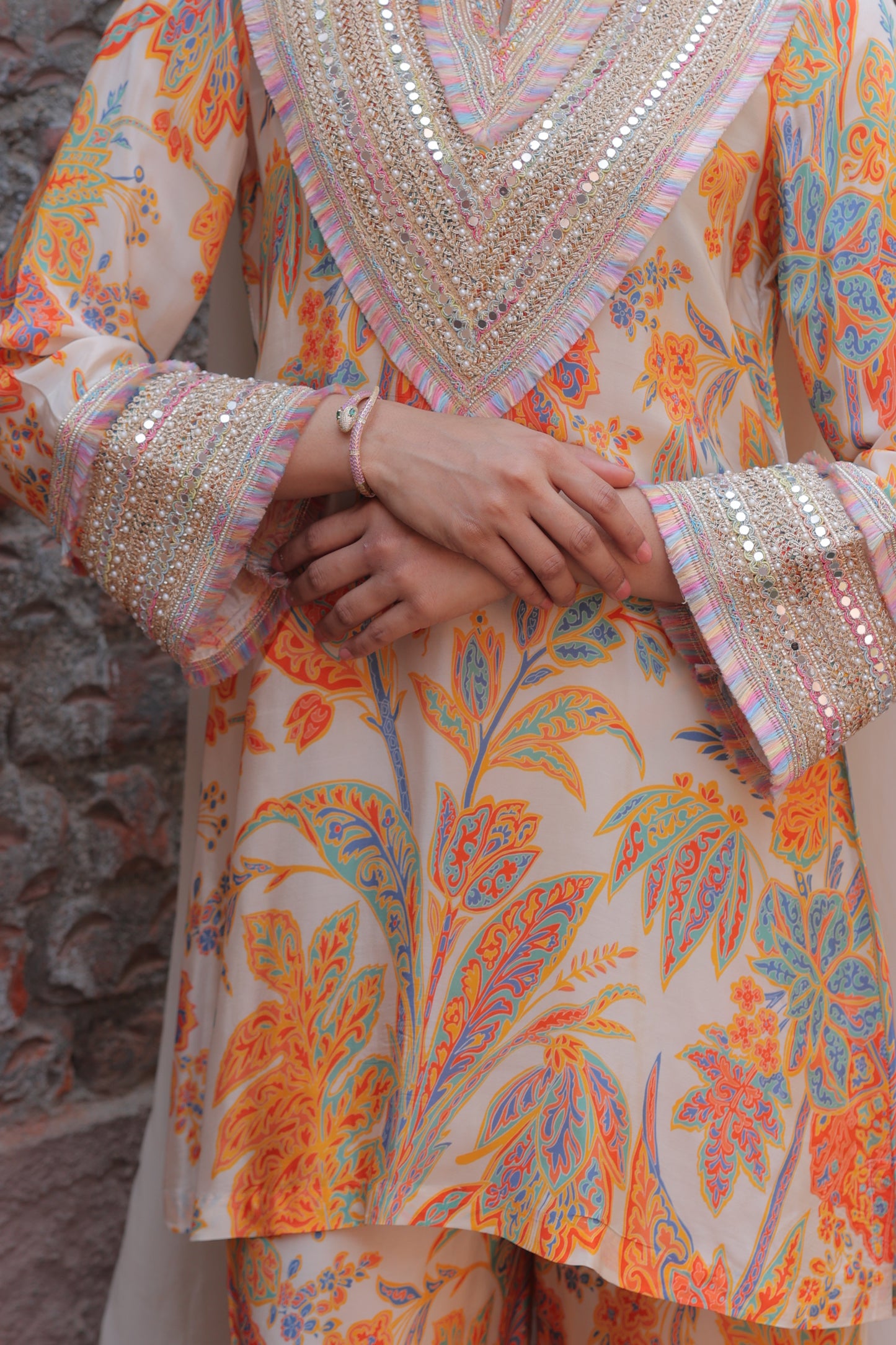 Noor V-Neck Suit - Orange