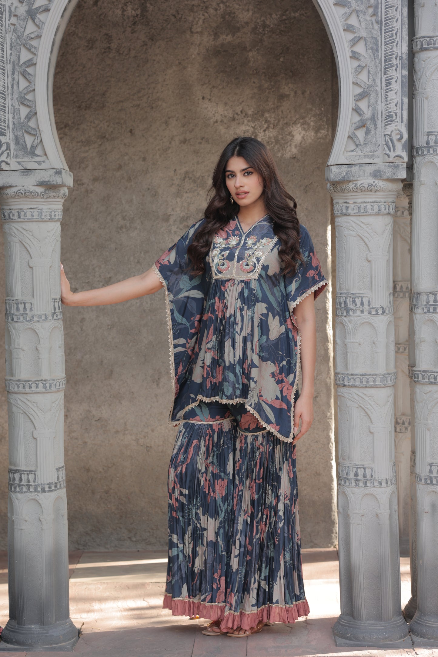 Inaaya Kaftan Sharara - Navy Blue
