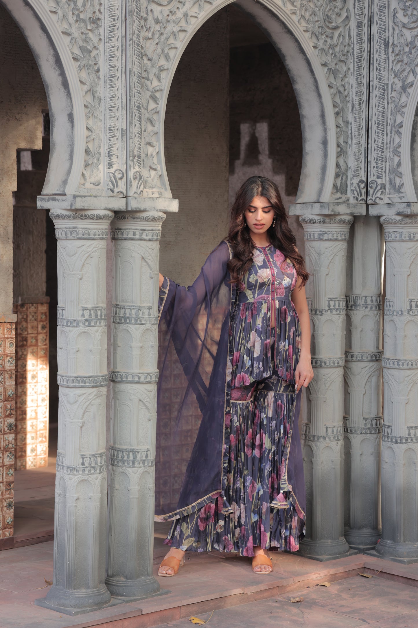 Dandelion Peplum Sharara - Purple