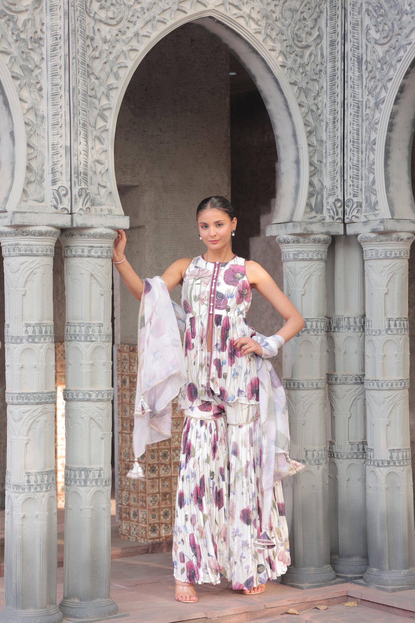 Dandelion Peplum Sharara - White