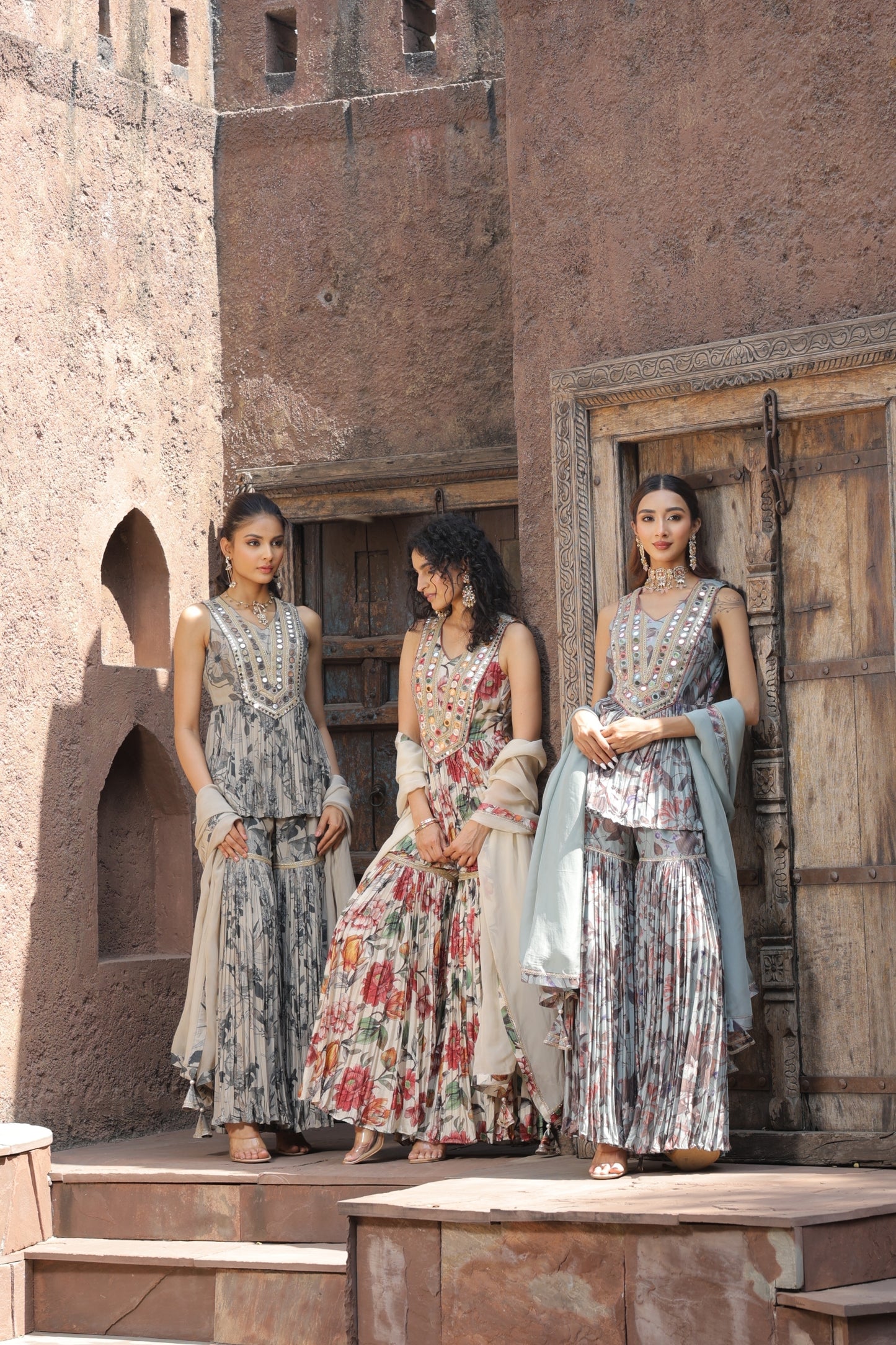 Dainty Mirror Sharara - Beige