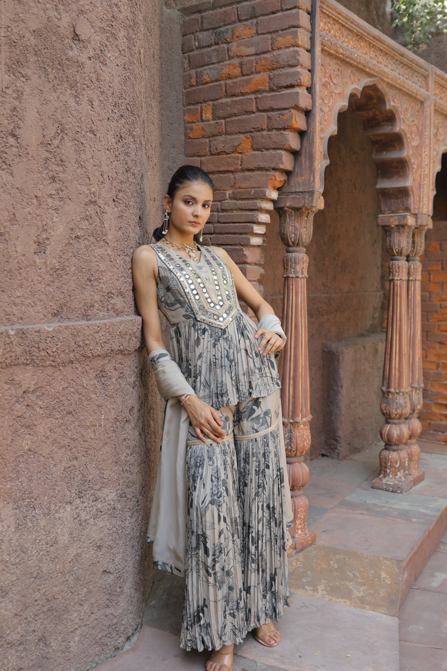 Dainty Mirror Sharara - Grey
