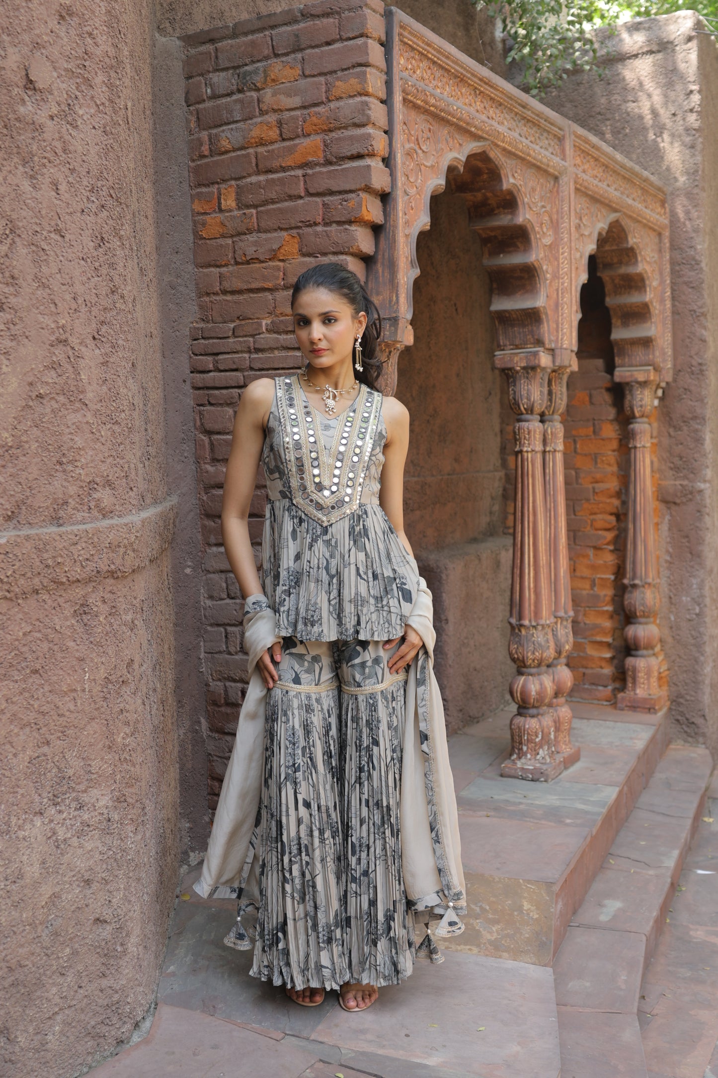 Dainty Mirror Sharara - Grey