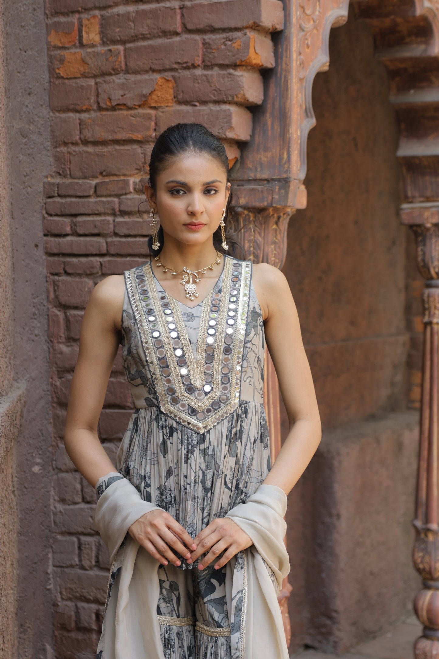 Dainty Mirror Sharara - Grey