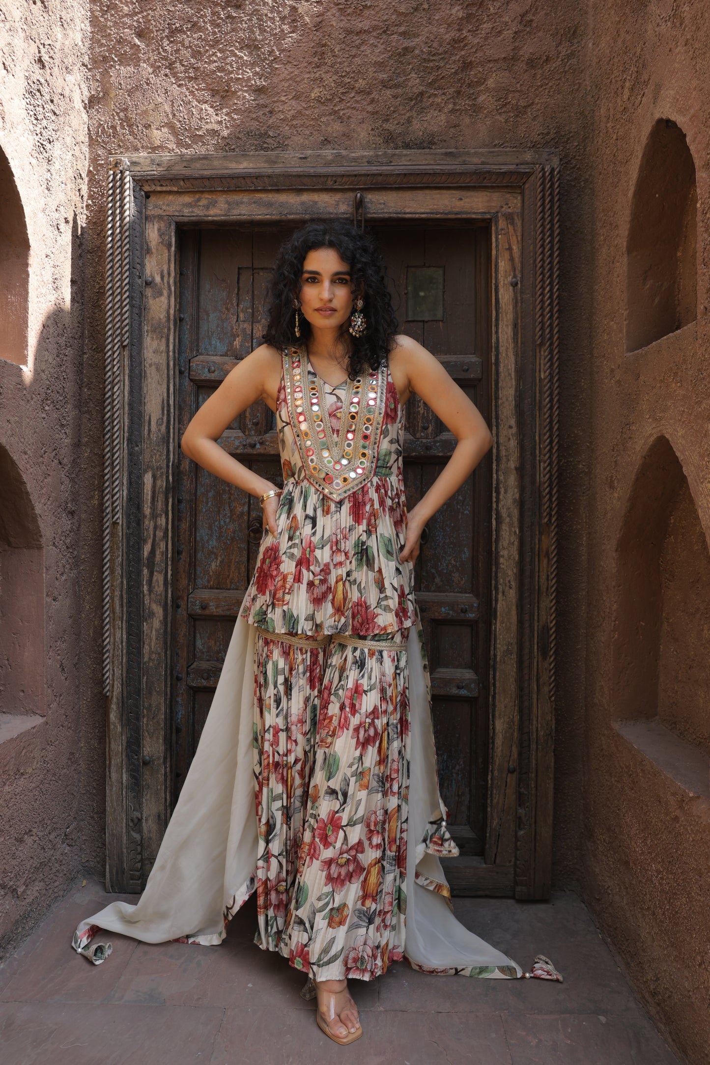 Dainty Mirror Sharara - Beige
