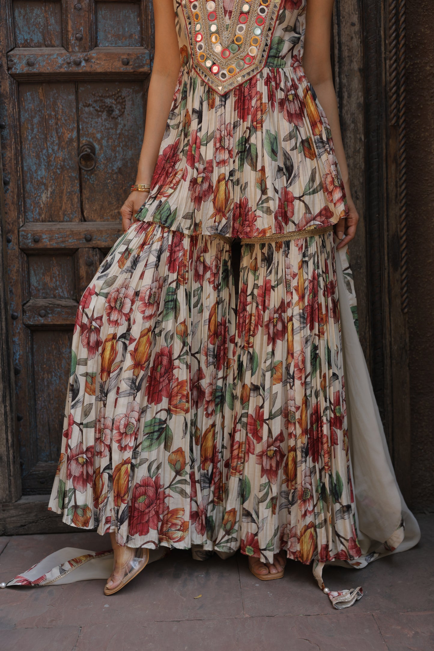 Dainty Mirror Sharara - Beige
