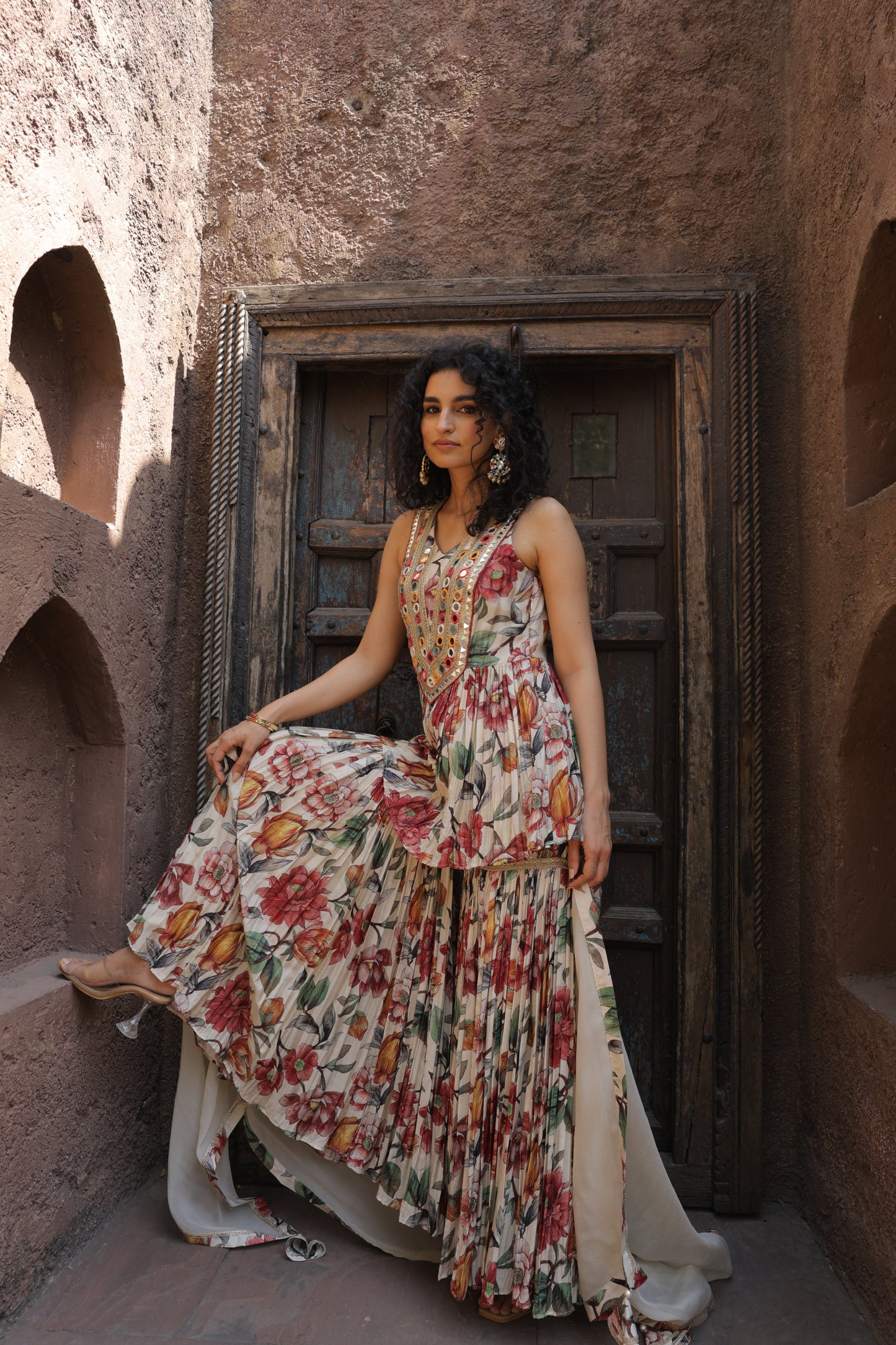 Dainty Mirror Sharara - Beige