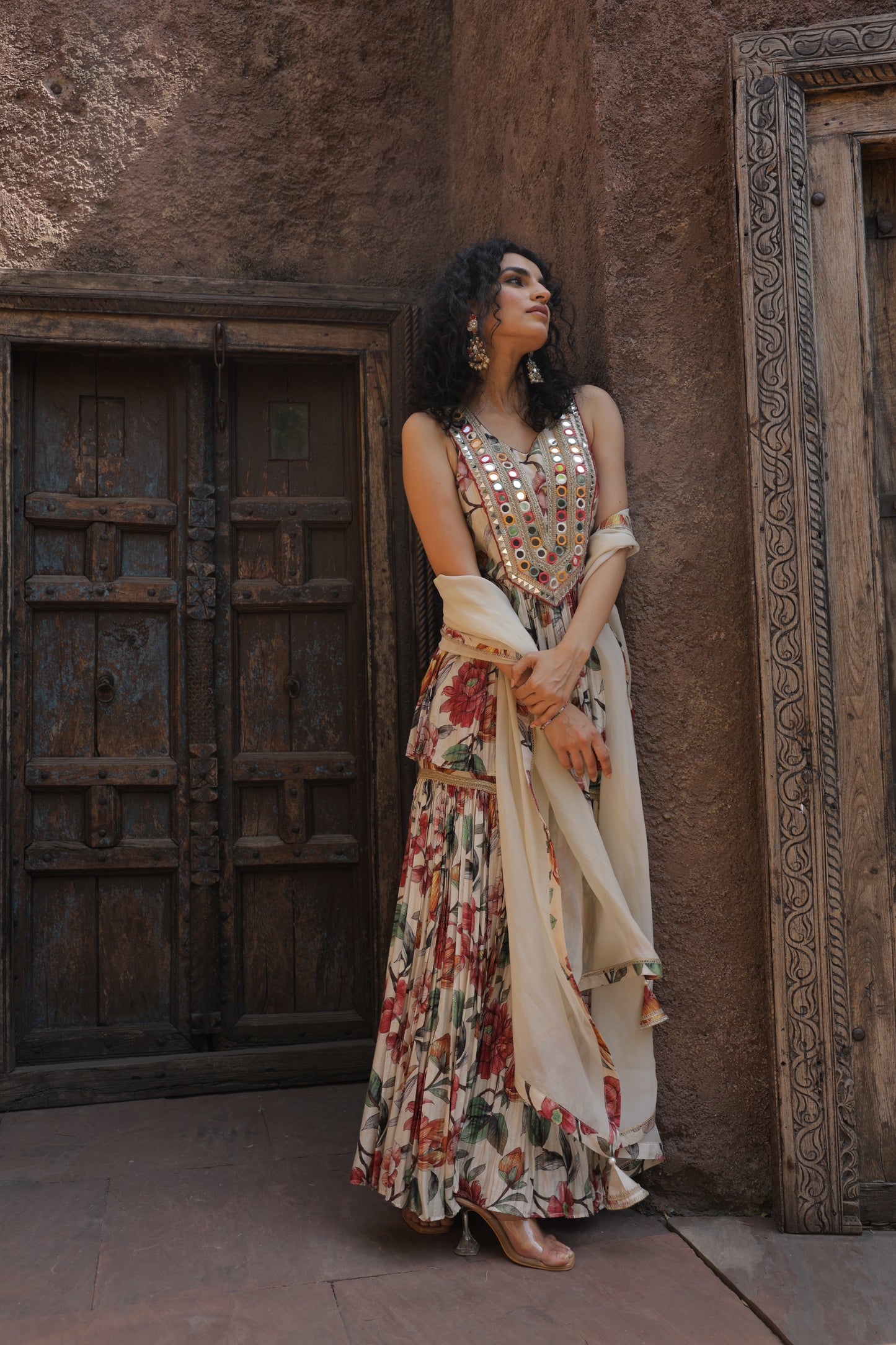Dainty Mirror Sharara - Beige