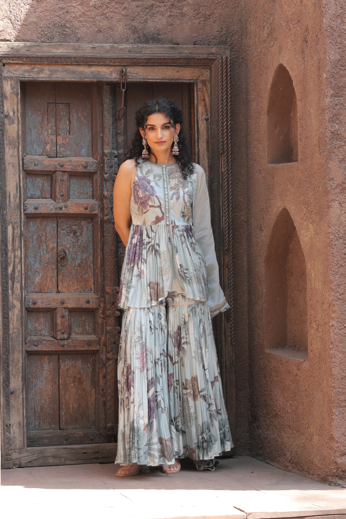 Gul Peplum Sharara - Blue