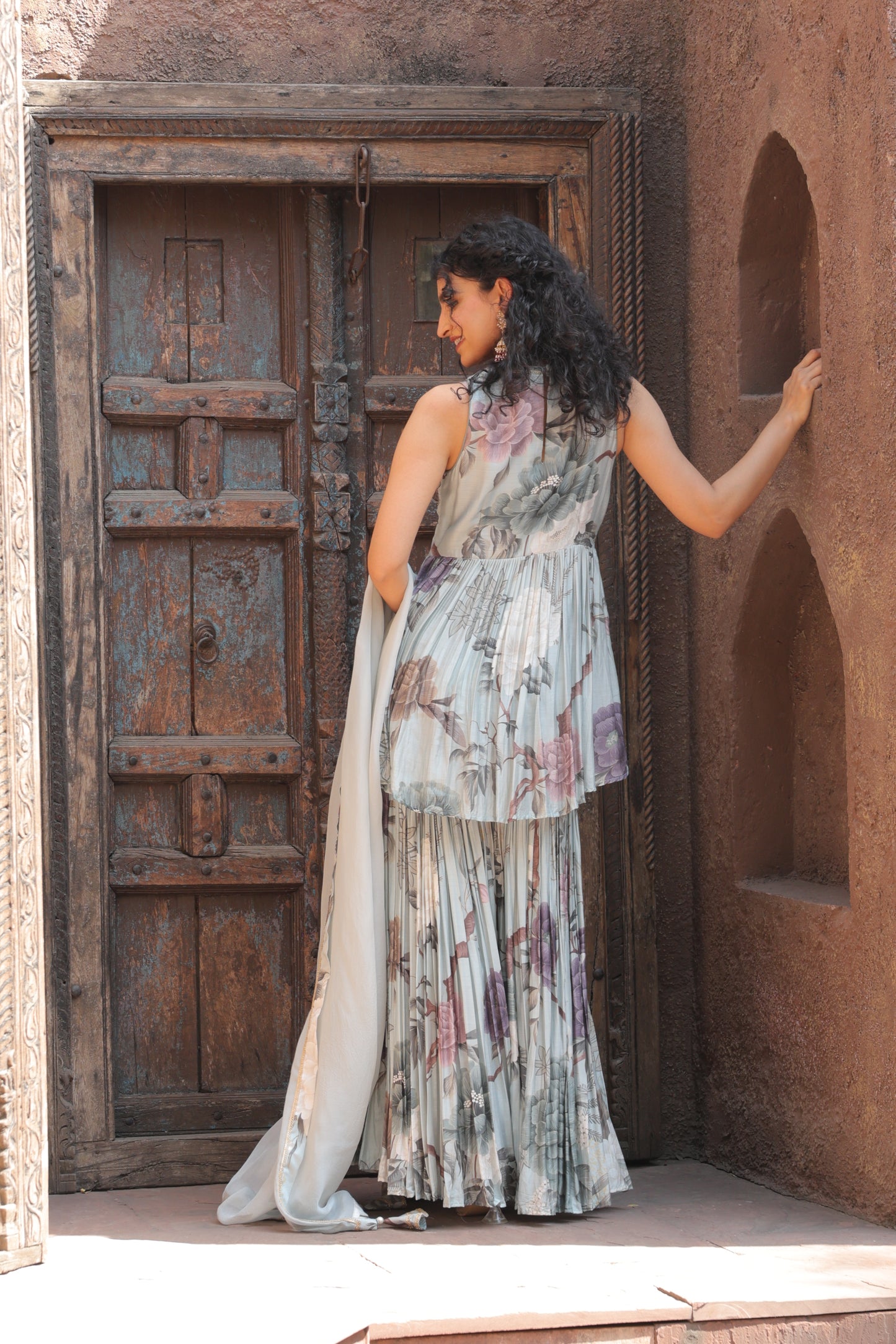 Gul Peplum Sharara - Blue