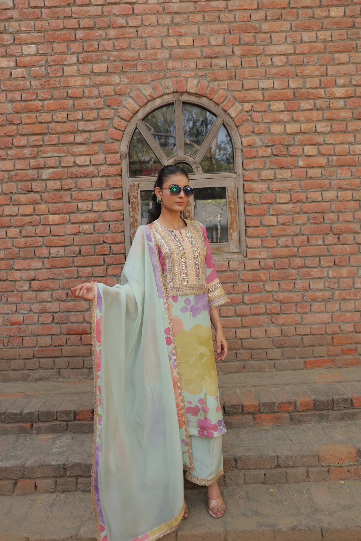 Saaz Organza Suit - Blue