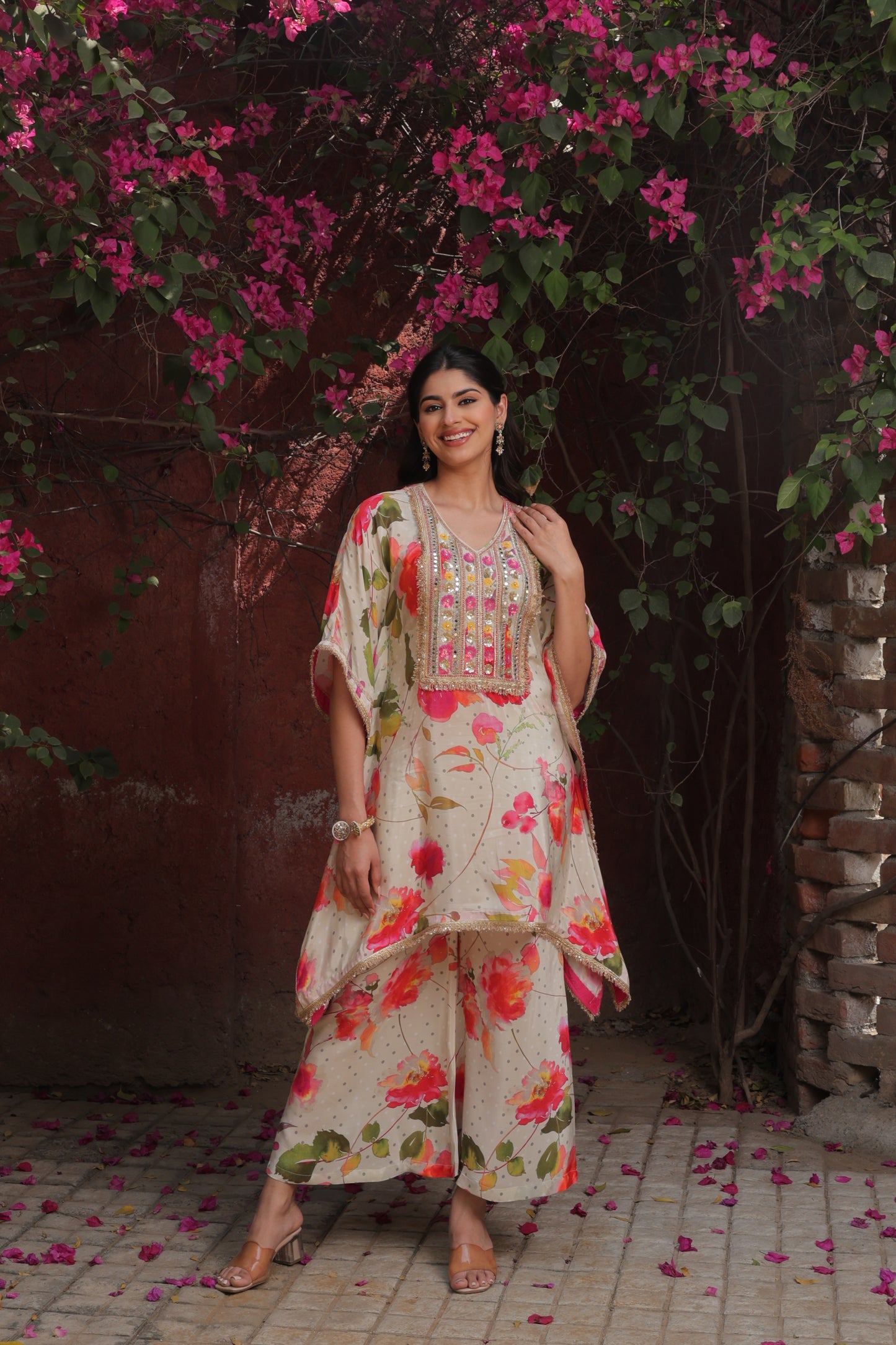Cherry Blossom Kaftan - White