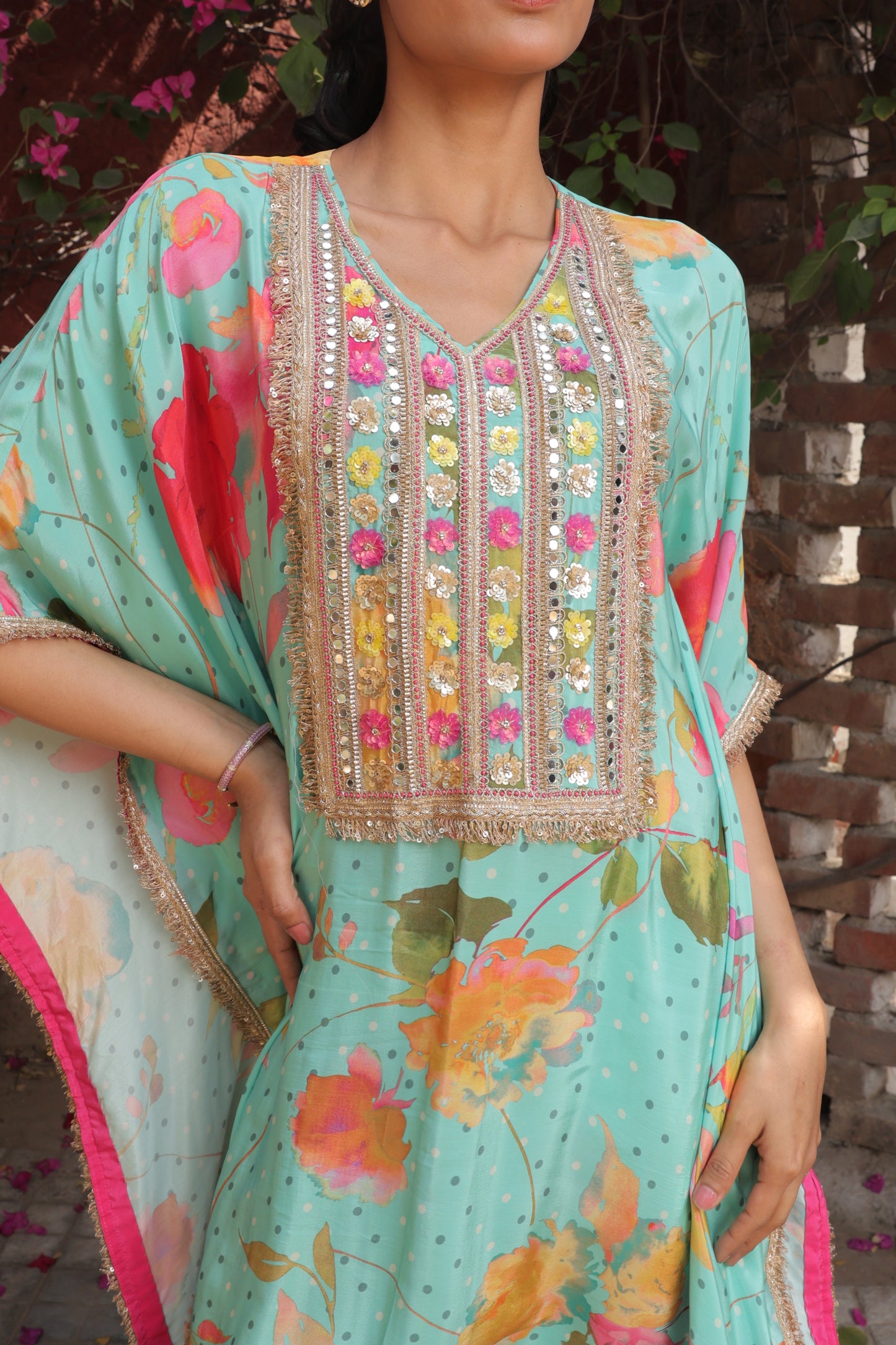 Cherry Blossom Kaftan - Green