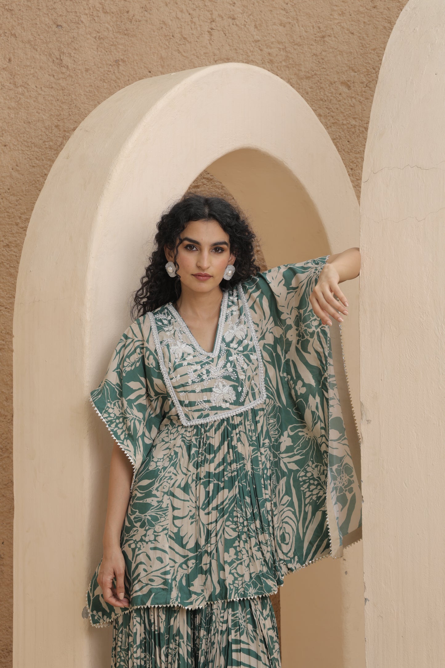 Aaina Kaftan Sharara - Green