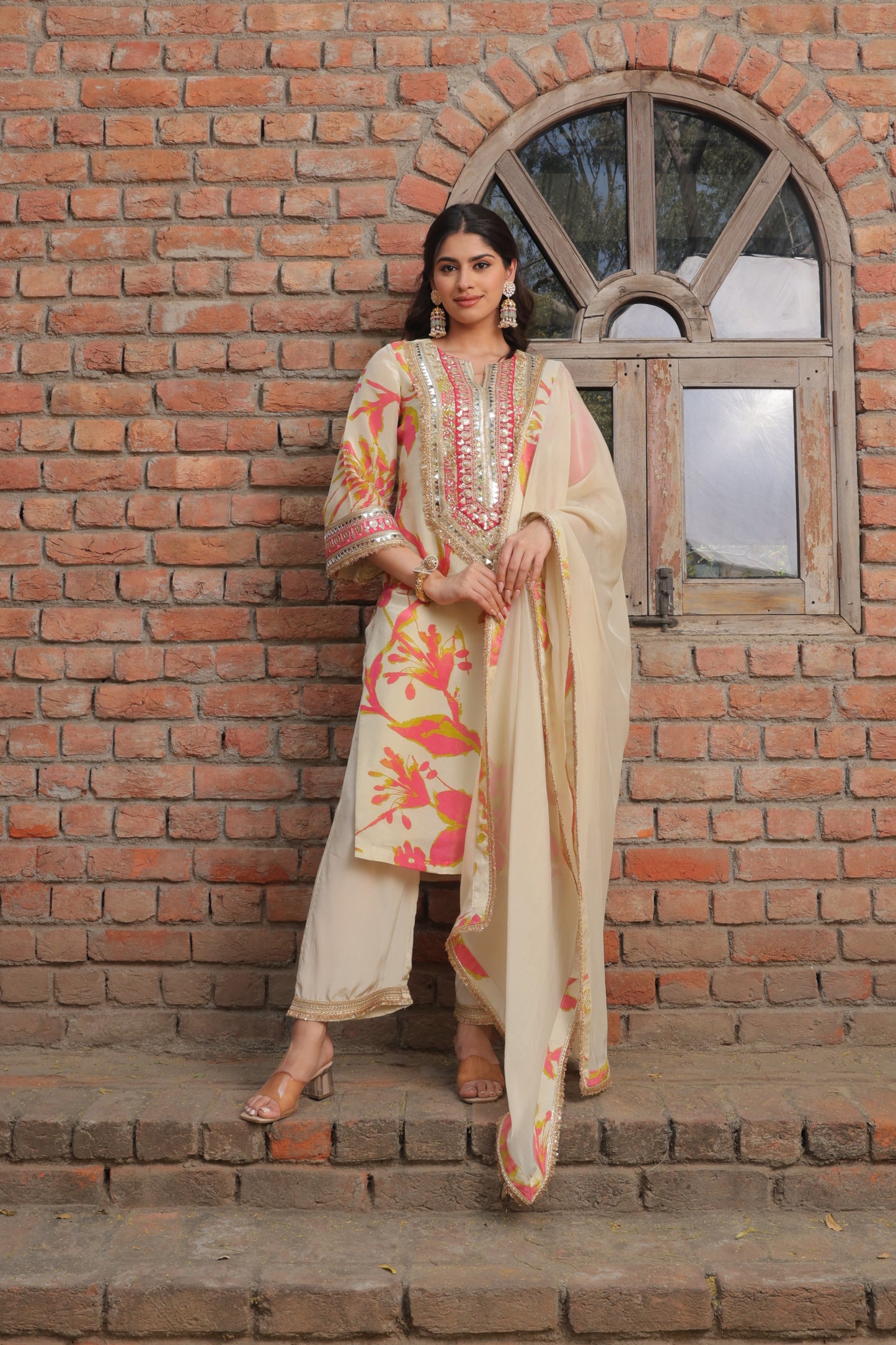 Sheer Organza Suit - Beige
