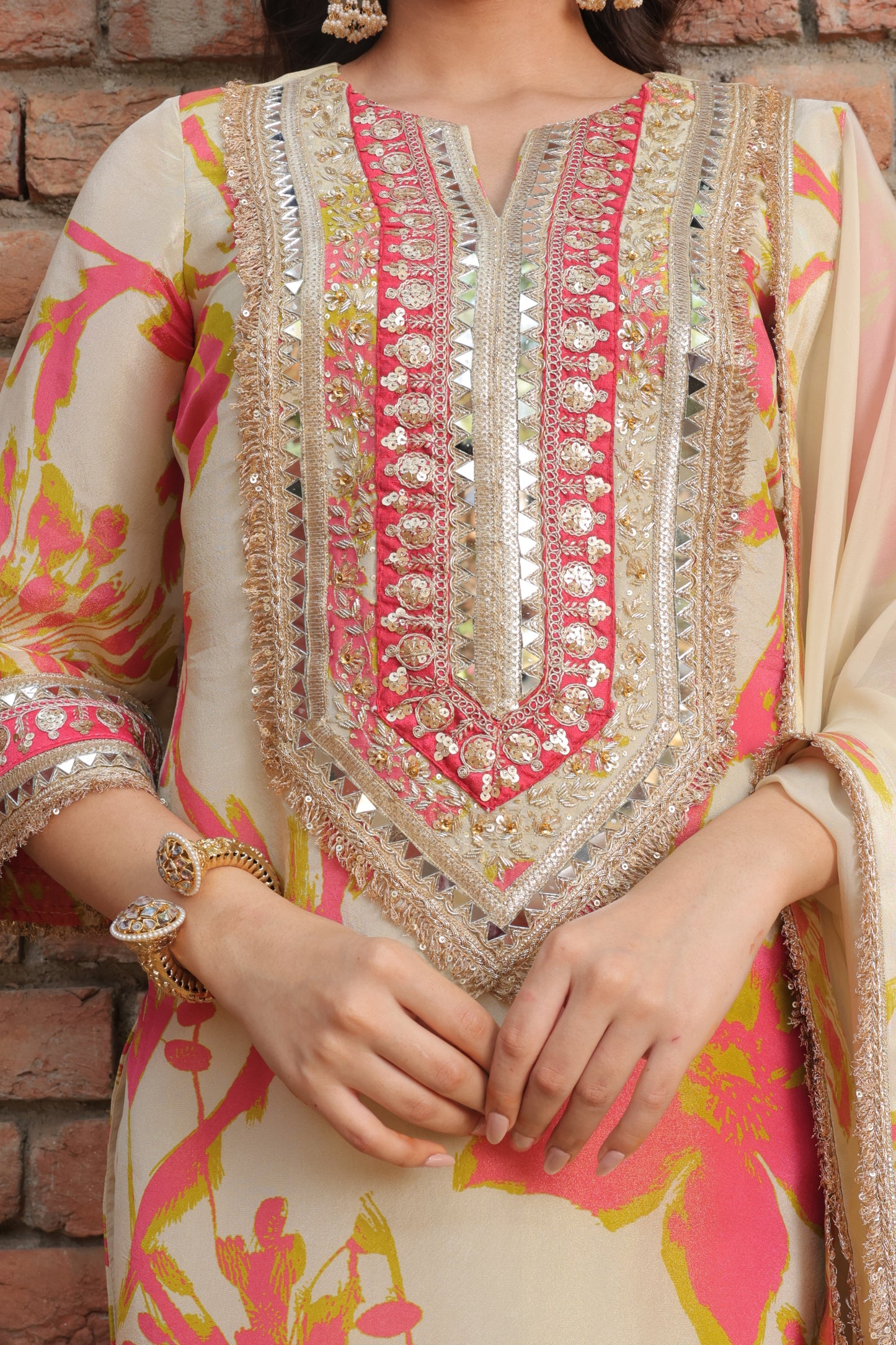Sheer Organza Suit - Beige