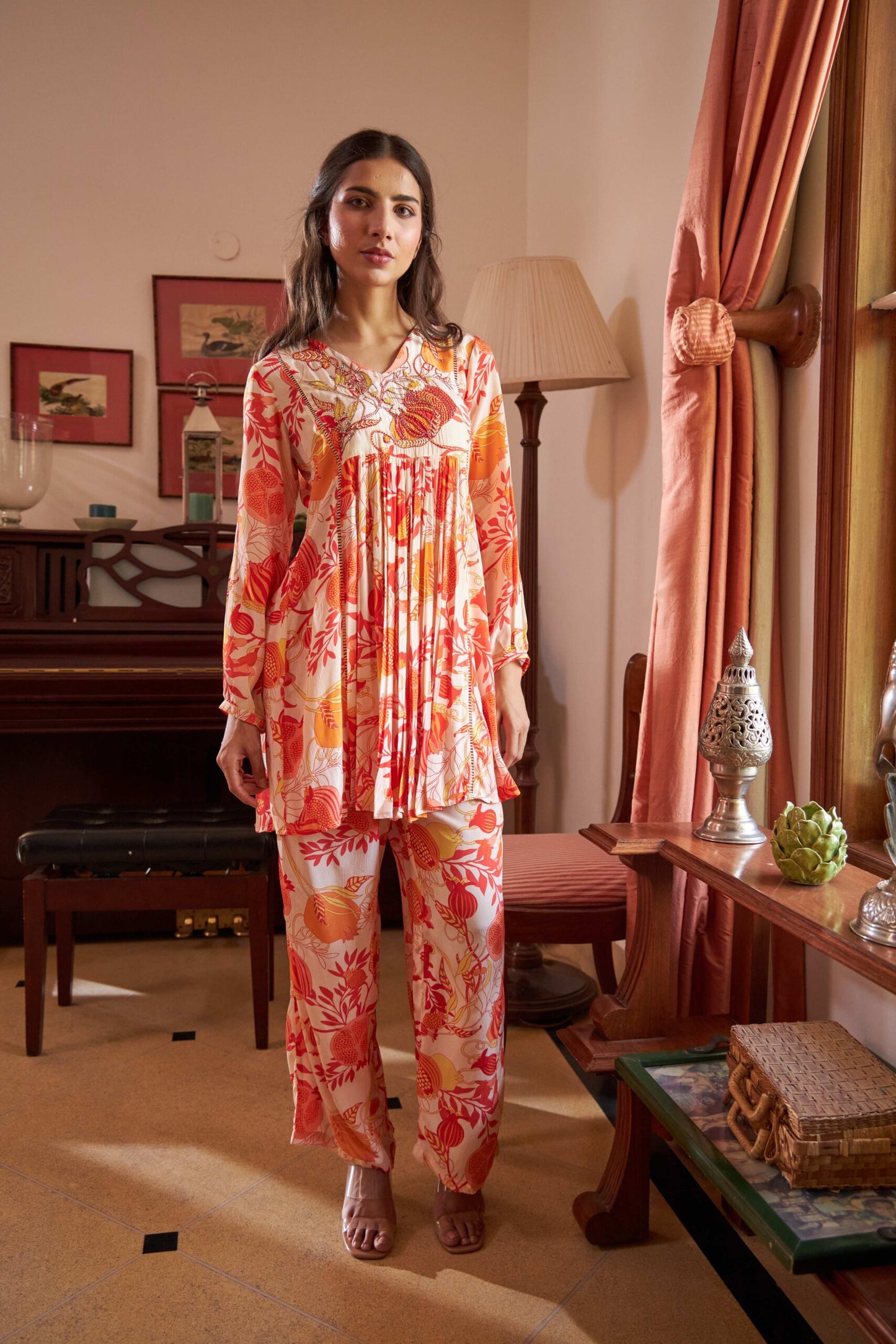 Sia Co-ord Set - Cream & Orange