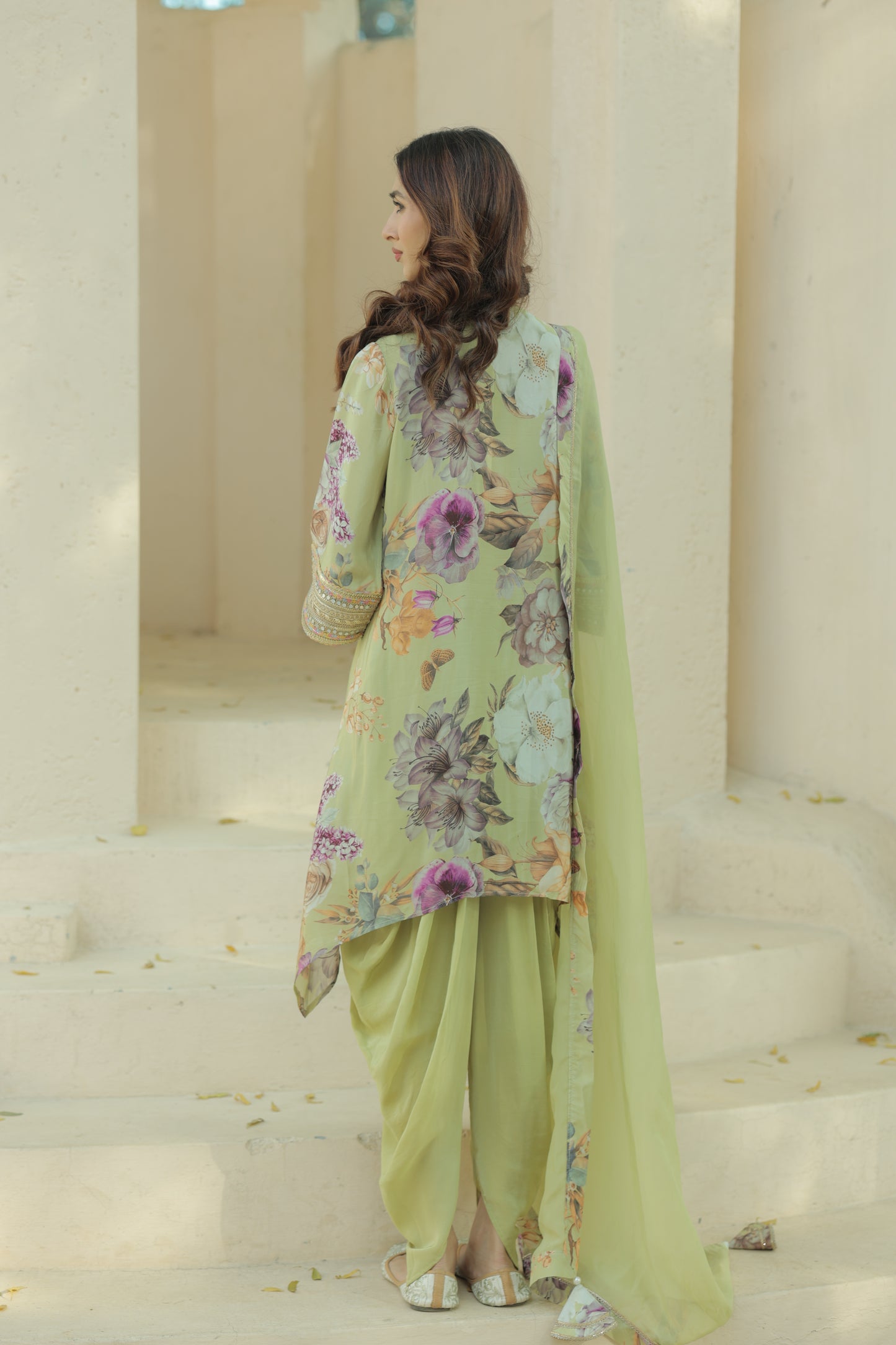 Avyaa Floral Dhoti - Green