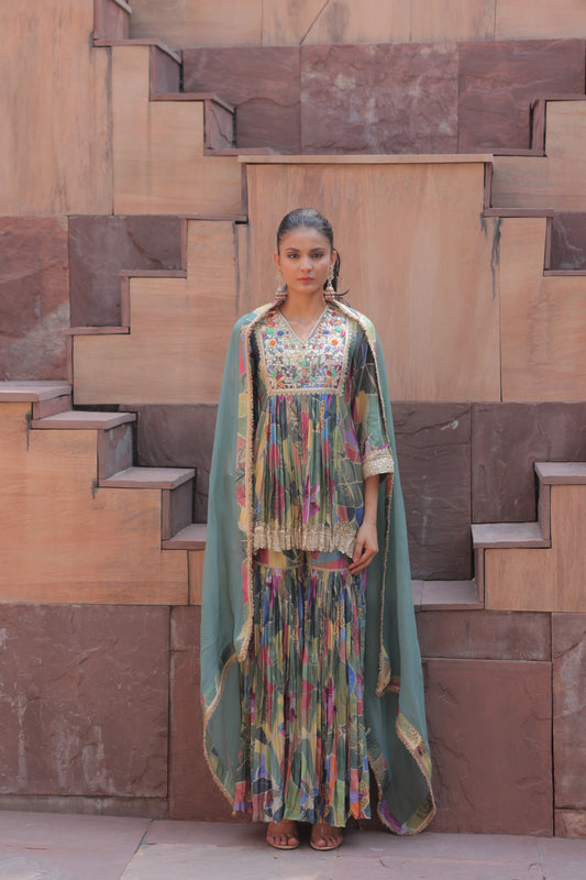 Saisha A-Line Sharara - Blue