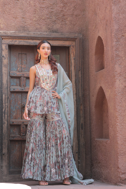 Dainty Mirror Sharara - Blue