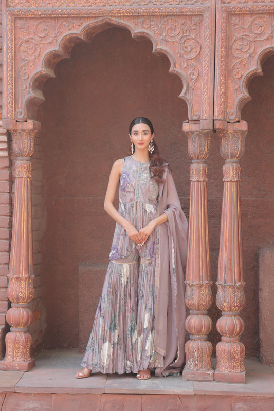 Gul Peplum Sharara - Purple