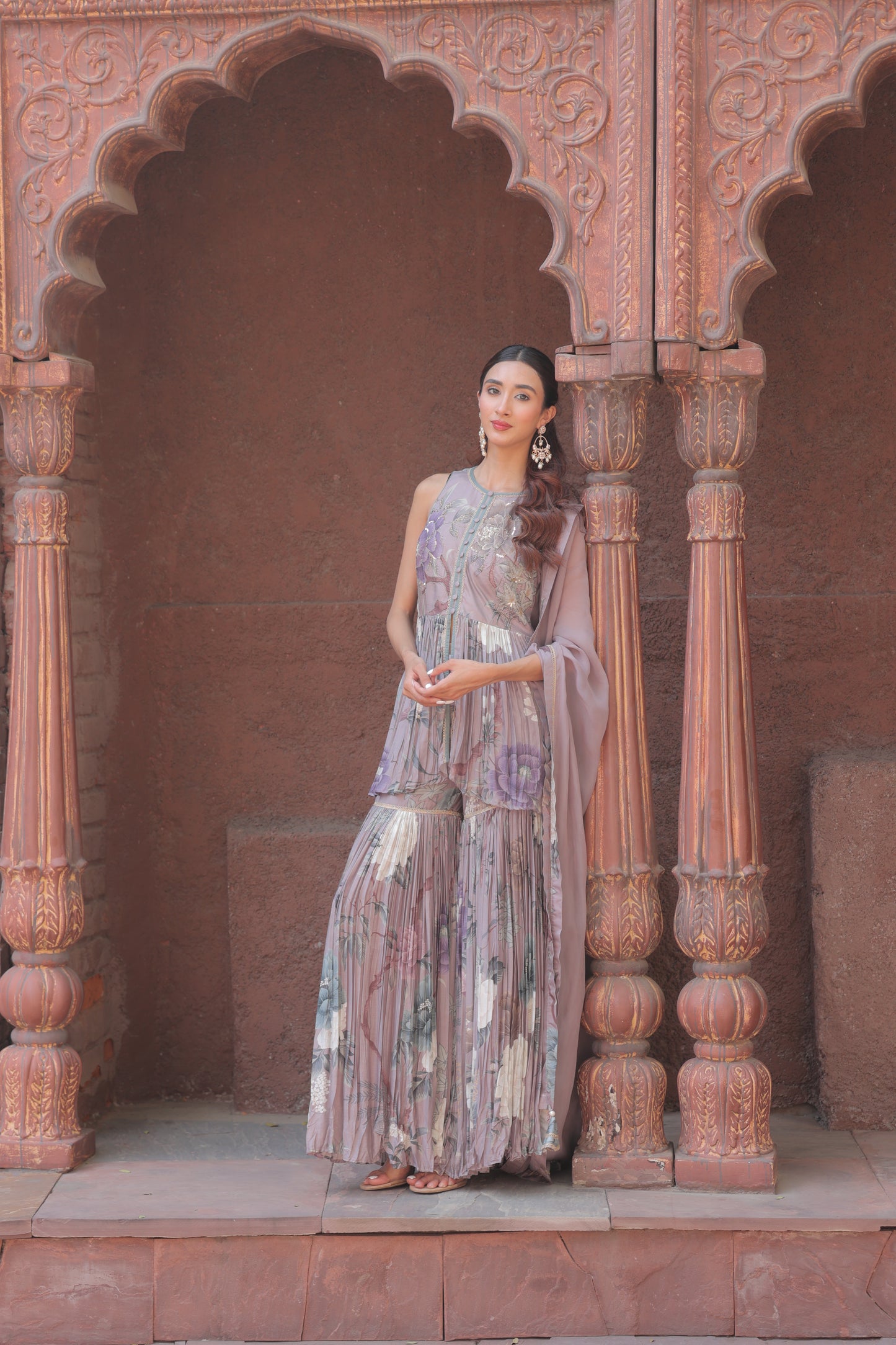 Gul Peplum Sharara - Purple