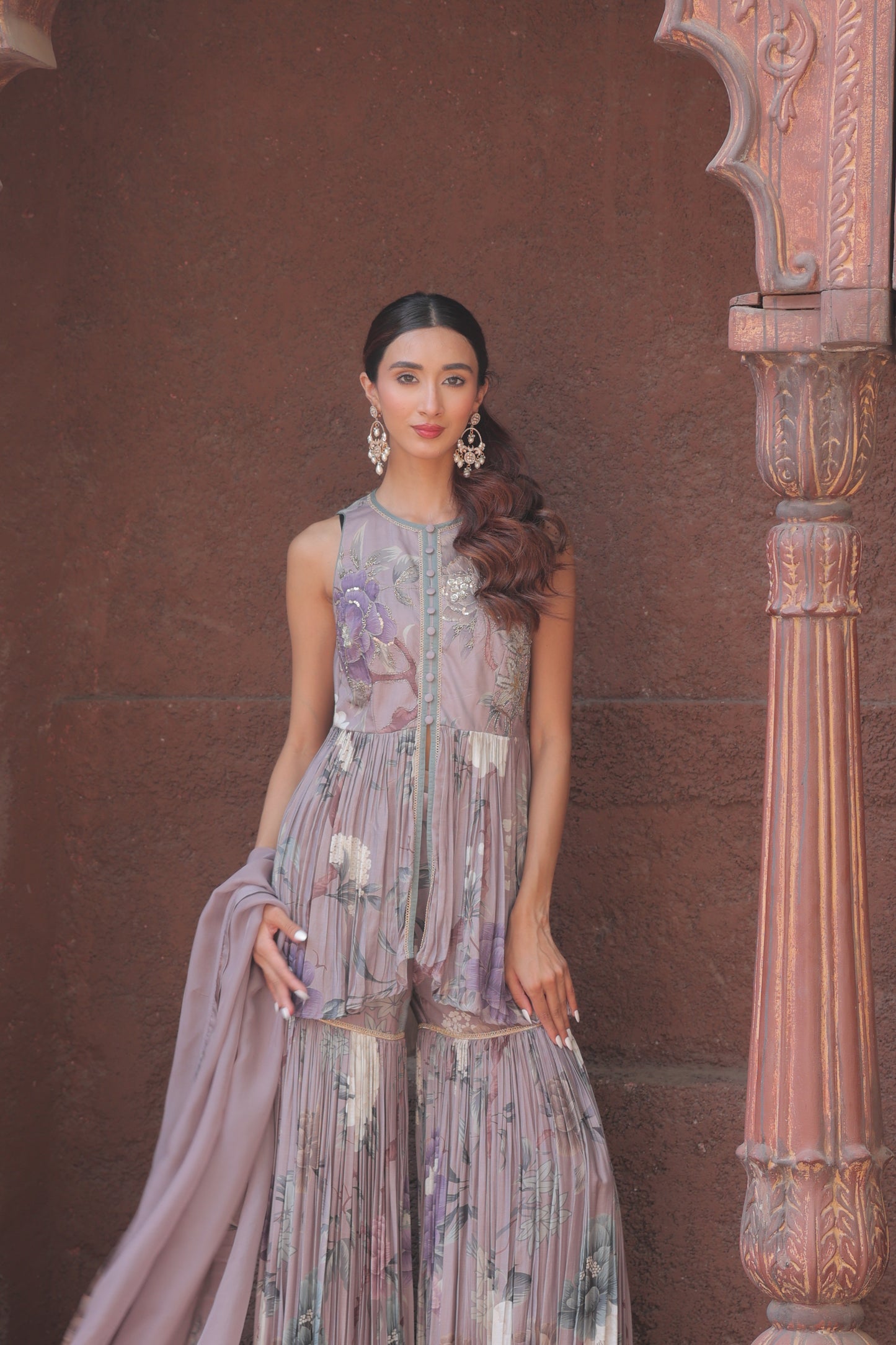 Gul Peplum Sharara - Purple