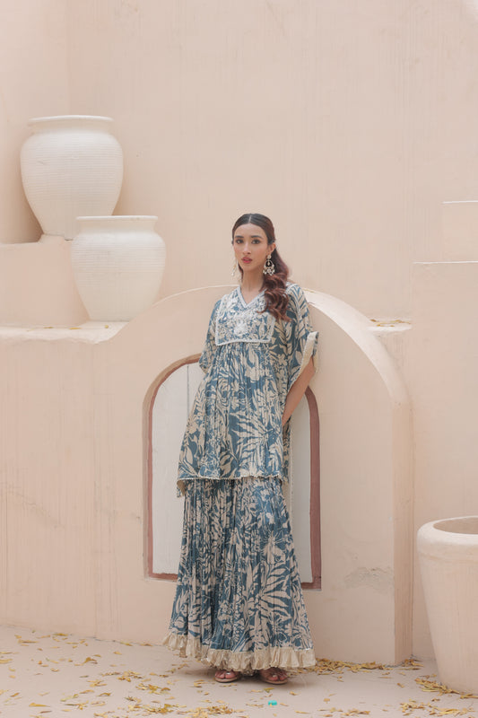 Aaina Kaftan Sharara - Blue