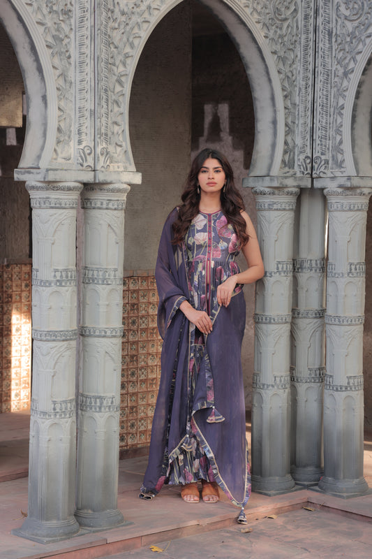 Dandelion Peplum Sharara - Purple