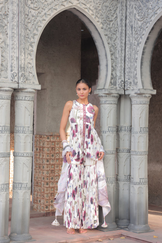 Dandelion Peplum Sharara - White