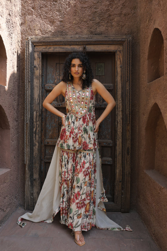 Dainty Mirror Sharara - Beige