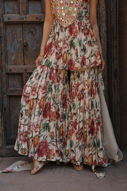 Dainty Mirror Sharara - Beige