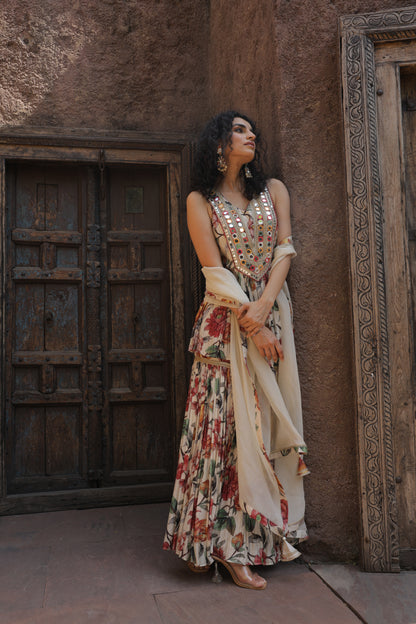 Dainty Mirror Sharara - Beige