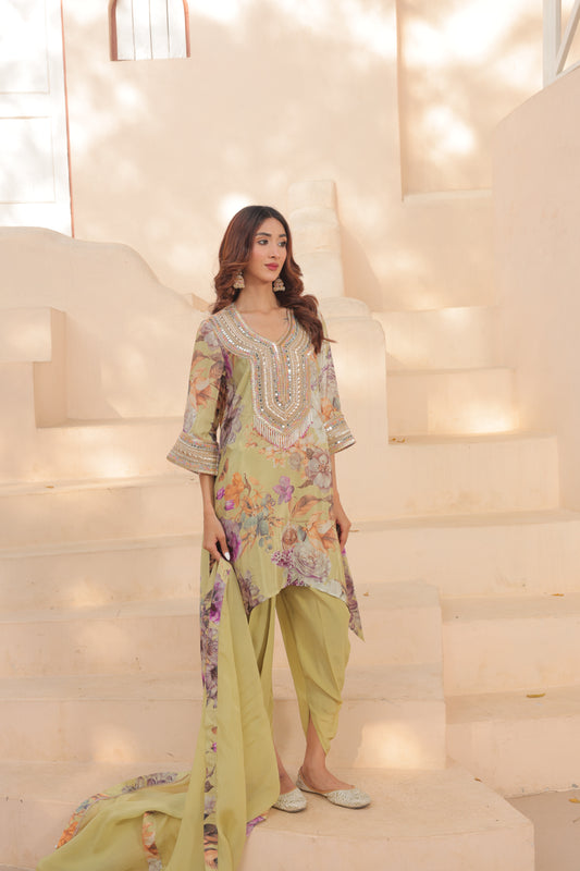 Avyaa Floral Dhoti - Green