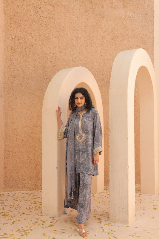 Nalina Paisly Suit - Grey