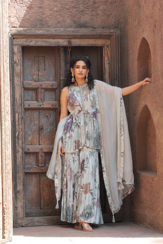 Gul Peplum Sharara - Blue