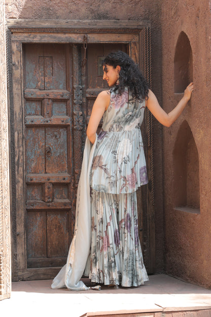 Gul Peplum Sharara - Blue