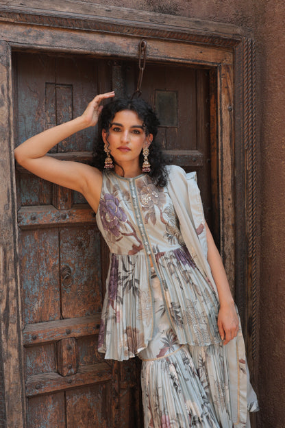 Gul Peplum Sharara - Blue