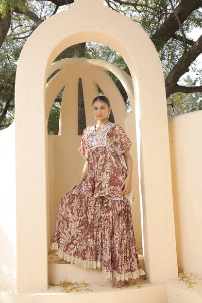 Aaina Kaftan Sharara - Brown