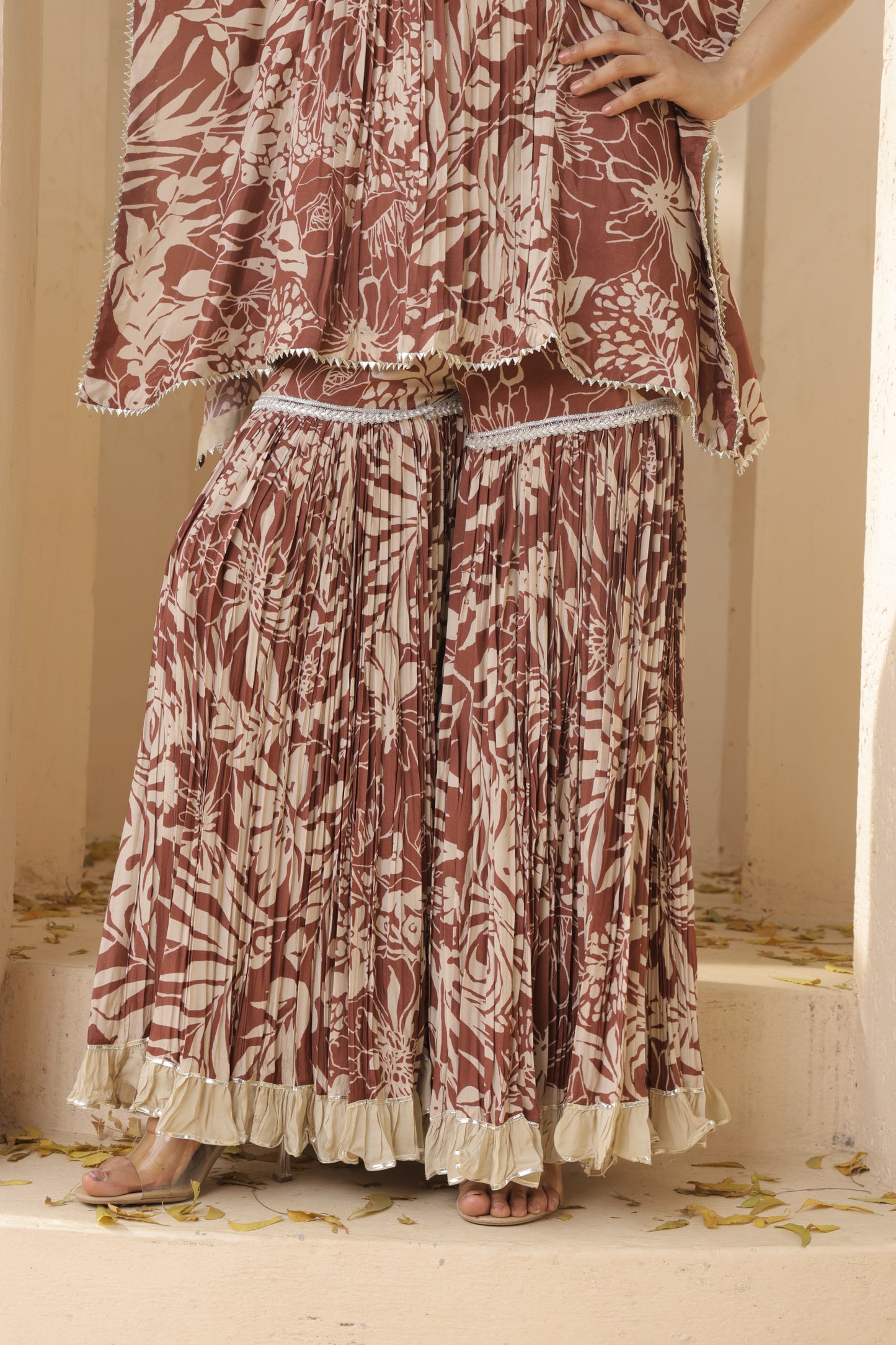 Aaina Kaftan Sharara - Brown