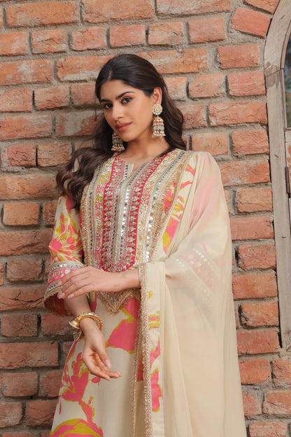 Sheer Organza Suit - Beige