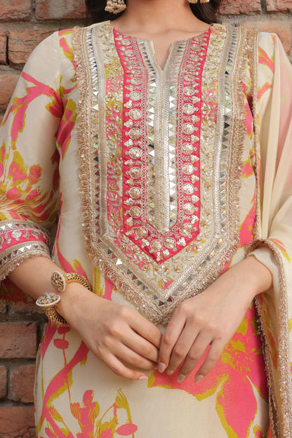 Sheer Organza Suit - Beige