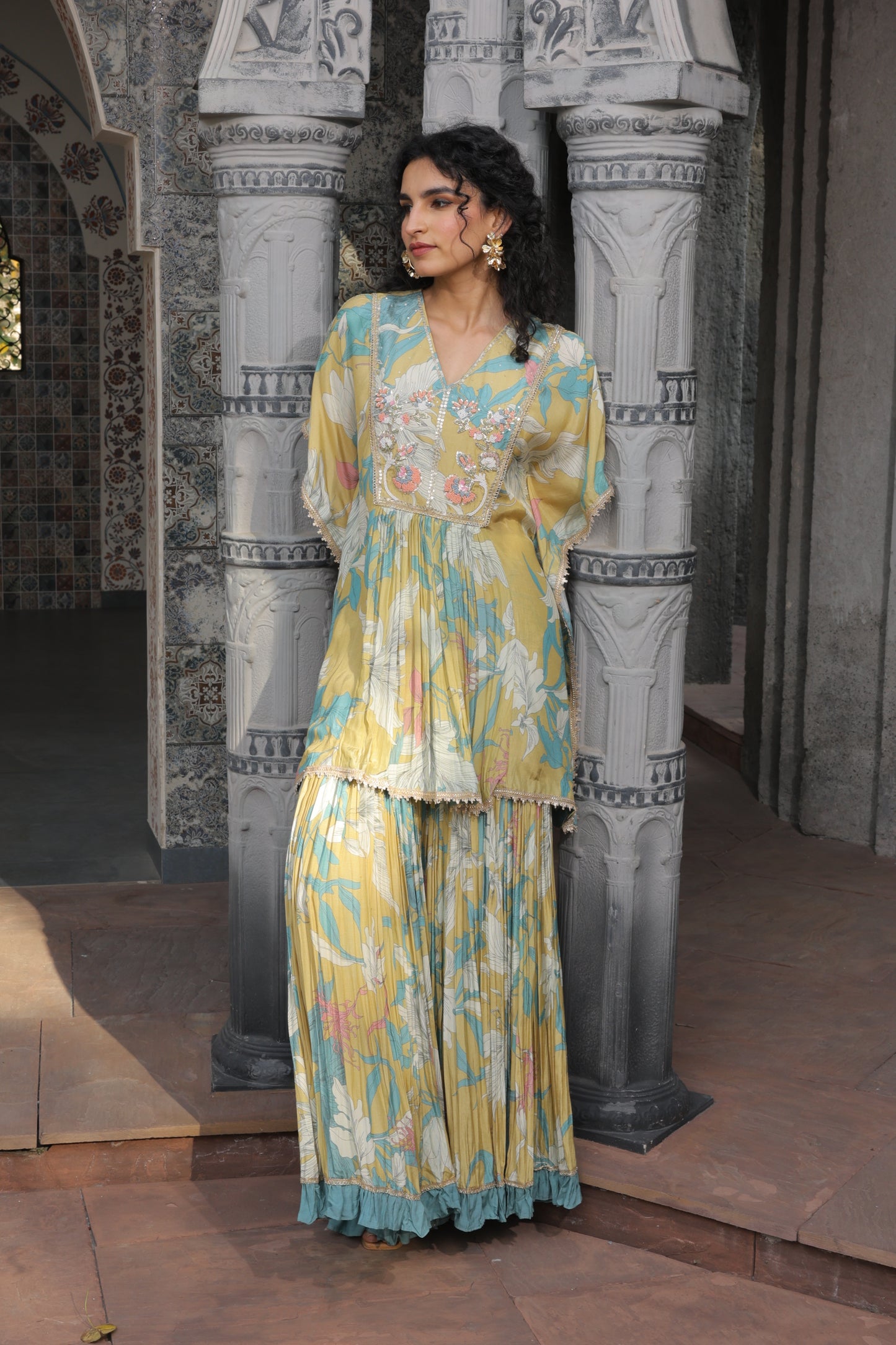 Inaaya Kaftan Sharara - Yellow