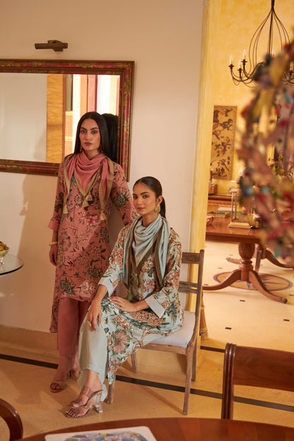 Floral Scarf Kurta -  Blue