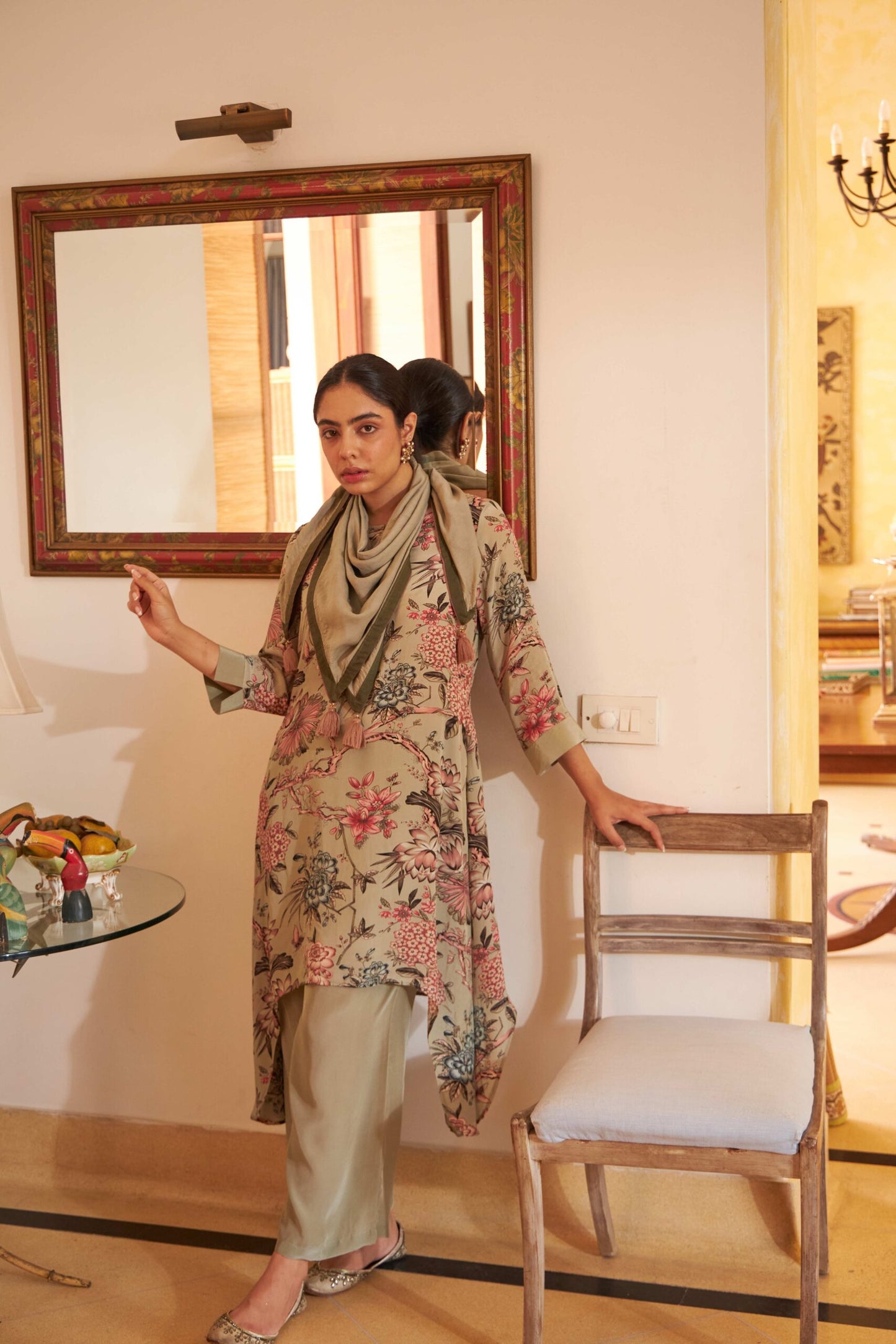 Floral Scarf Kurta - Green
