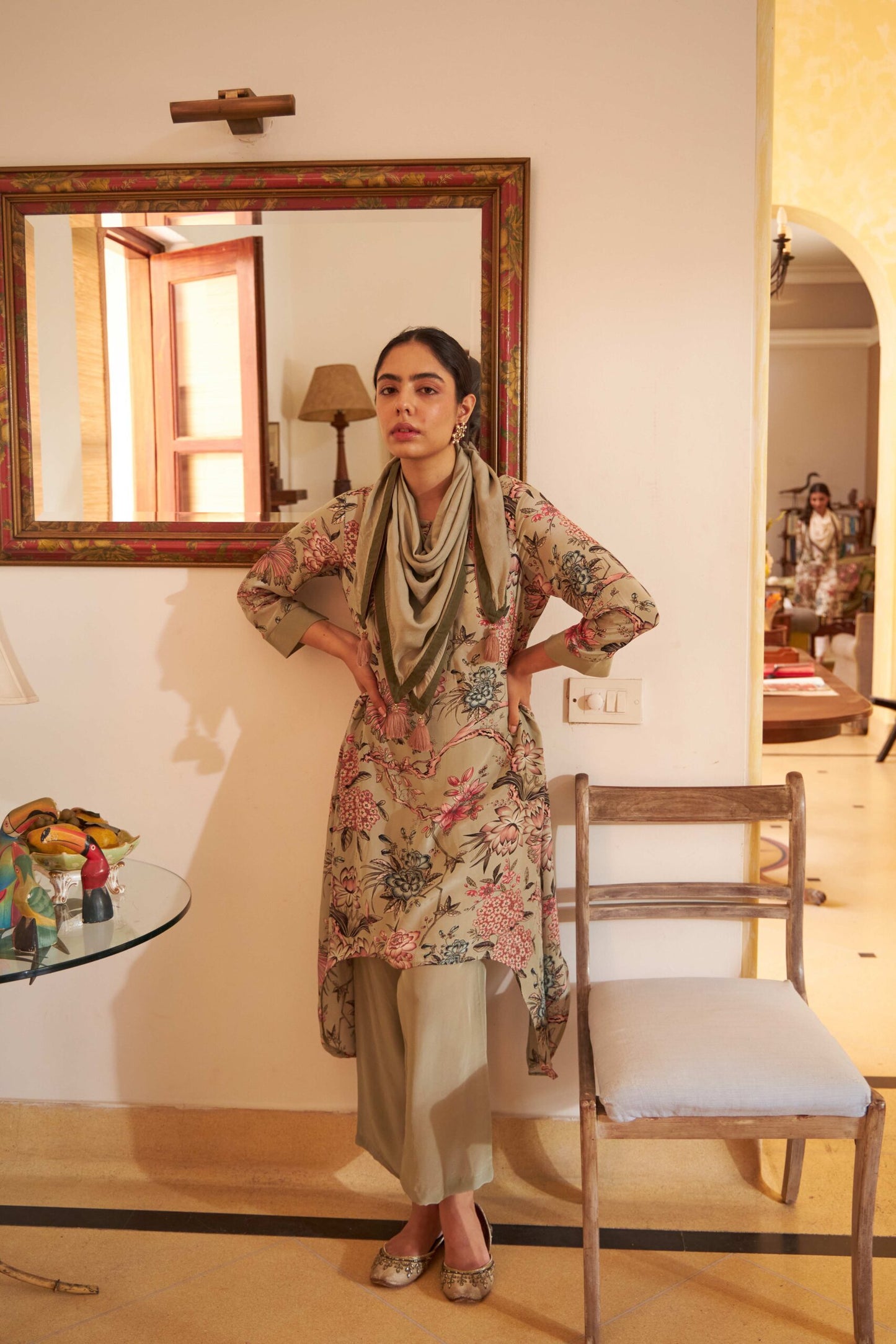 Floral Scarf Kurta - Green