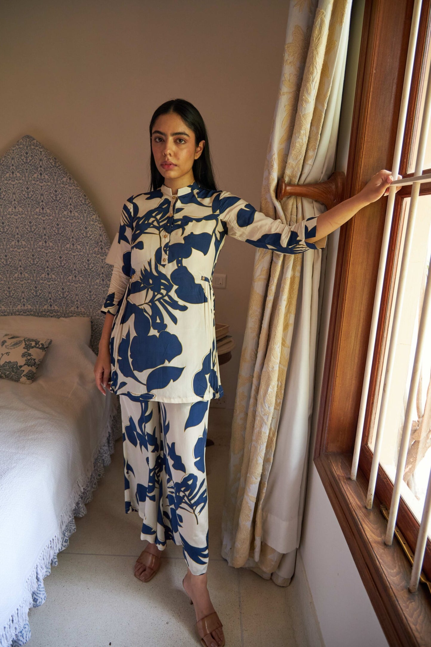 Aarohi Co-ord Set - White & Blue